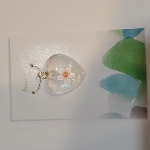 heart resin necklace pendant with flower handcrafted